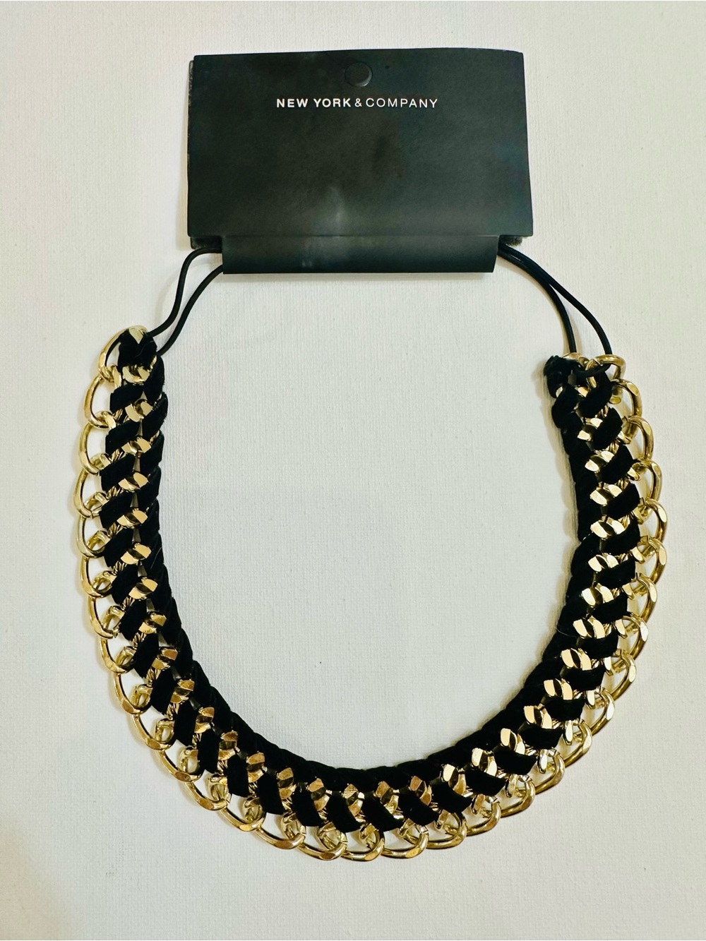 NWT New York & Company Gold Chain Black Woven Statement Necklace